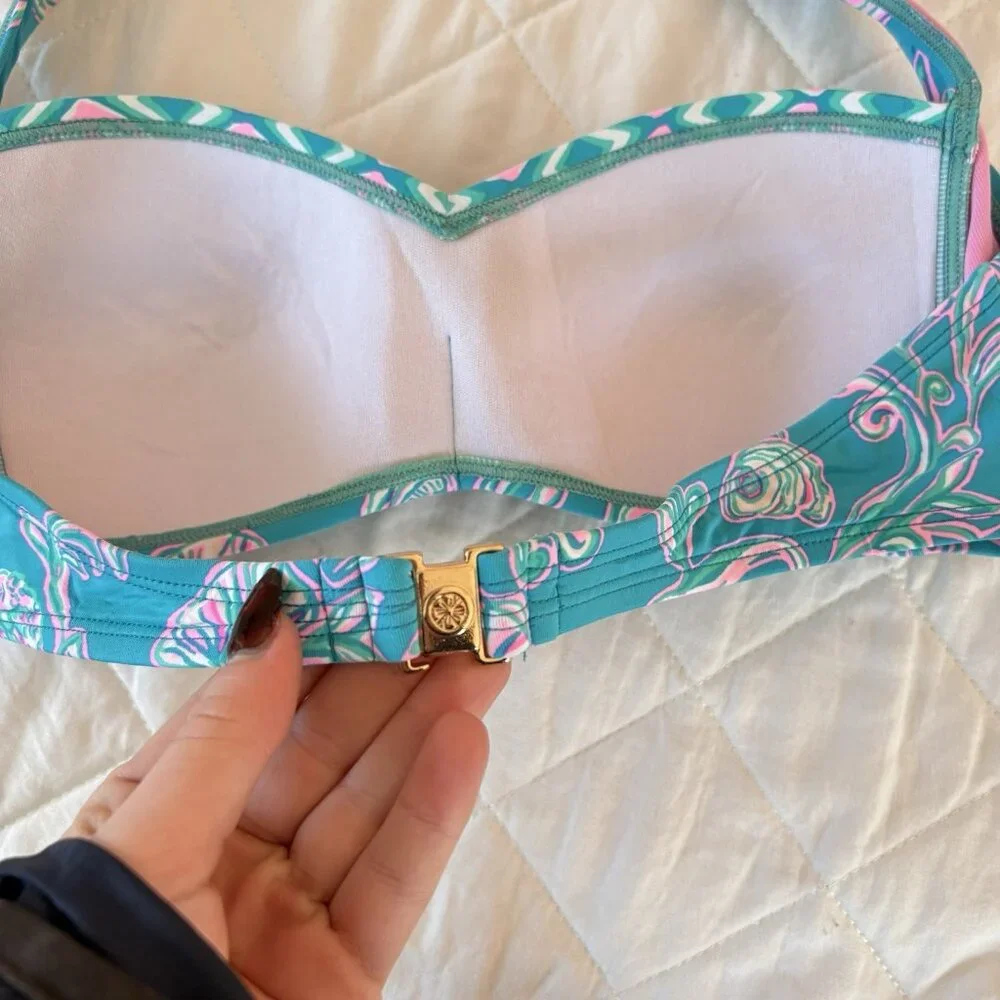 Lilly Pulitzer Womens Size 8 Roby Bikini Top WATER YA WAITING FOR Blue Pink Pool - Picture 6 of 8